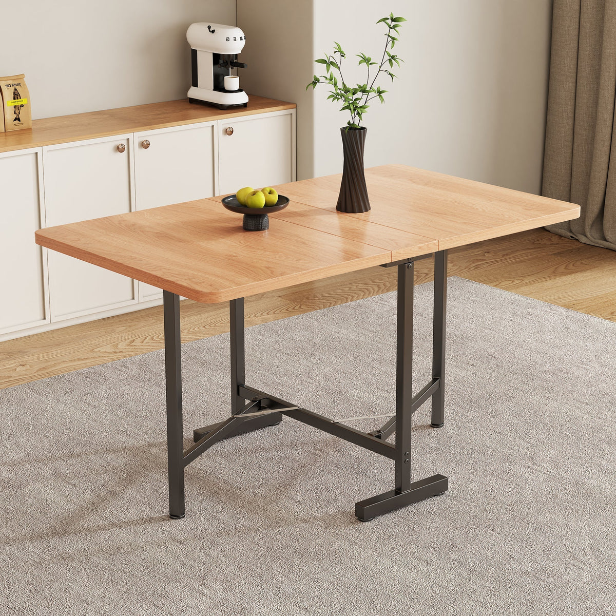 Extendable Dining Table 120x80 cm Foldable Modern Minimalist Natural Color