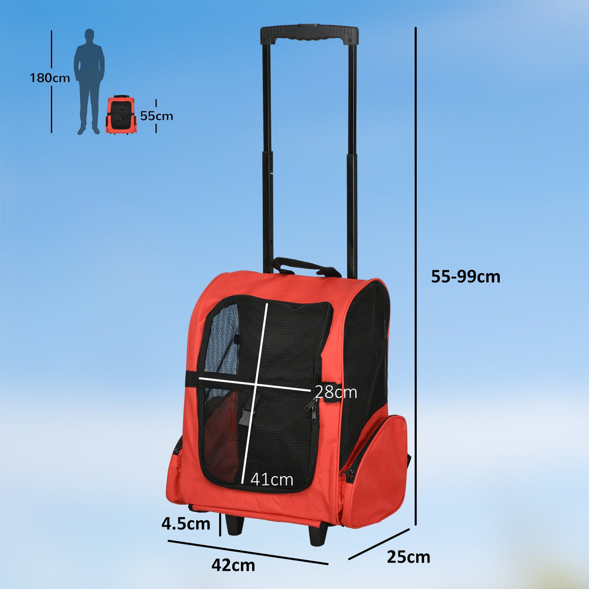 Dog Trolley Carrier Bag, 2-in-1, Breathable, Red