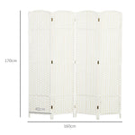 Room Divider, 4-Panel Foldable Privacy Screen, White