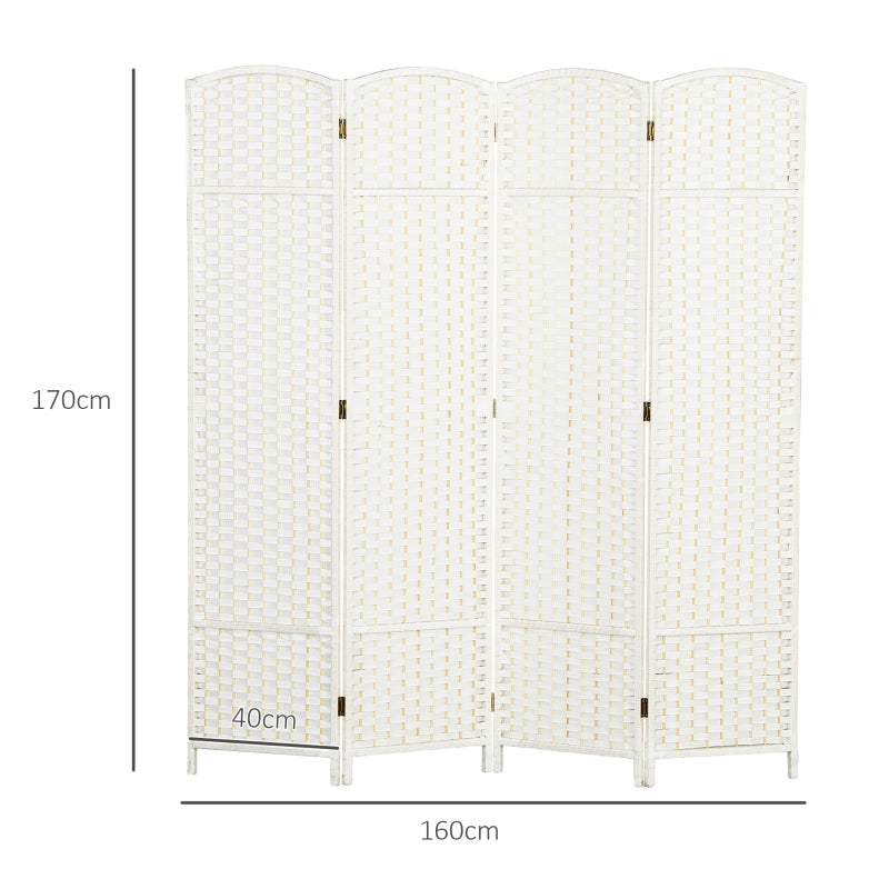 Room Divider, 4-Panel Foldable Privacy Screen, White
