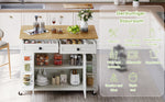 Multifunctional Kitchen Trolley, Fold-Down Worktop, 2 Drawers, On Wheels, Wood