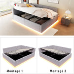 Upholstered Bed with LED, USB-C/USB and Hydraulic Storage, 140x200cm, Grey Velvet