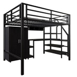 Loft Bed 140x200cm Wardrobe Shelves Storage Ladder Desk, Black