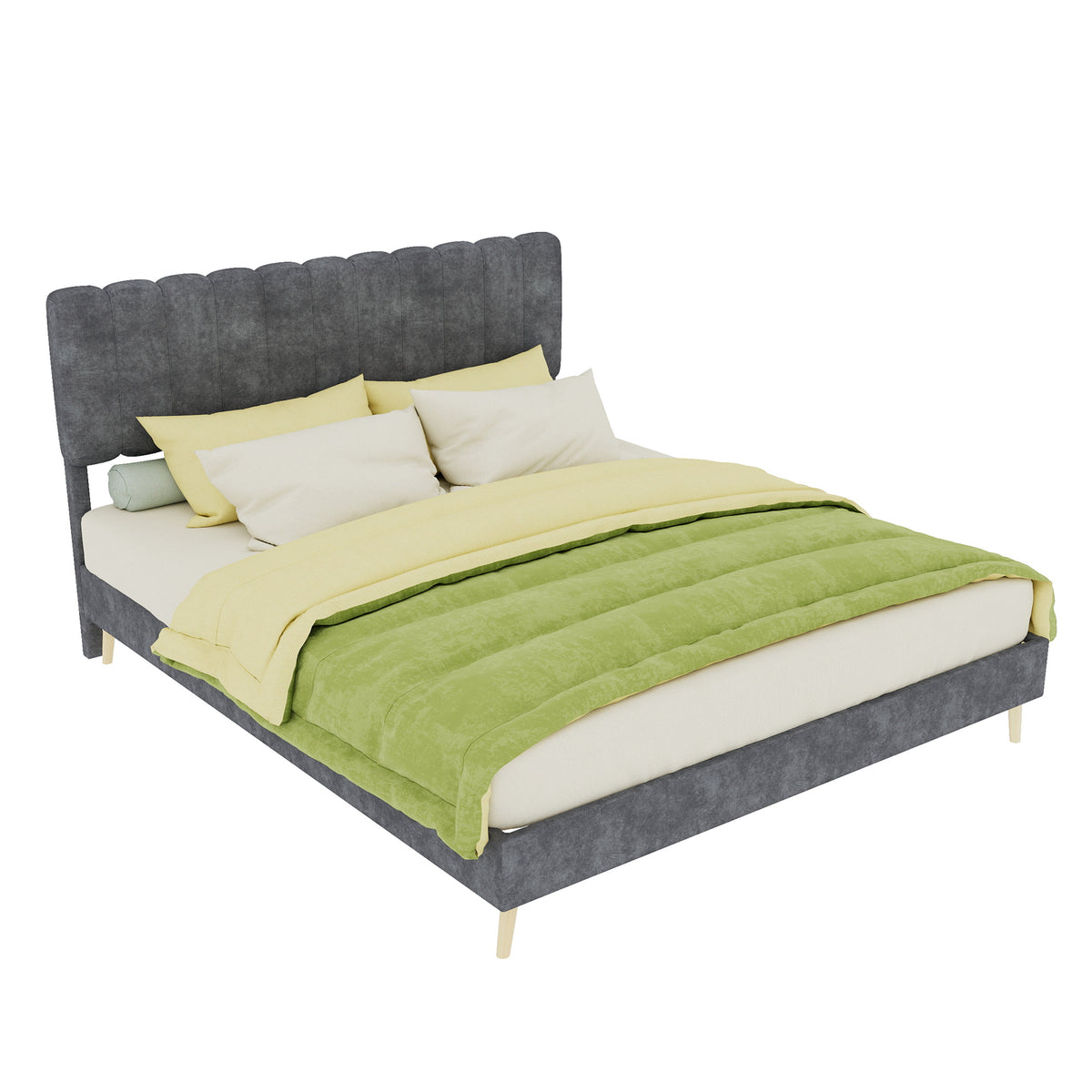 Upholstered Bed 160x200cm with Mattress & Headboard, Grey