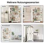 Pantry Cabinet 128.5cm Farmhouse LED 2 Doors Adjustable Shelves - White