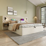Sofa Bed 90x190cm with Storage, LED & USB, Beige Velvet