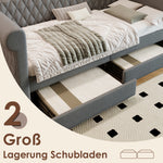 Vintage Upholstered Daybed 90x200cm with 2 Drawers, Grey Linen