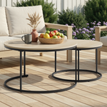 Nesting Coffee Table Set, Two-piece Round 80cm Modern Design, Oak Veneer and Metal Frame