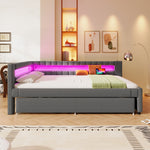 Daybed Sofa Bed 140x200cm with LED Light & Trundle, Grey Linen