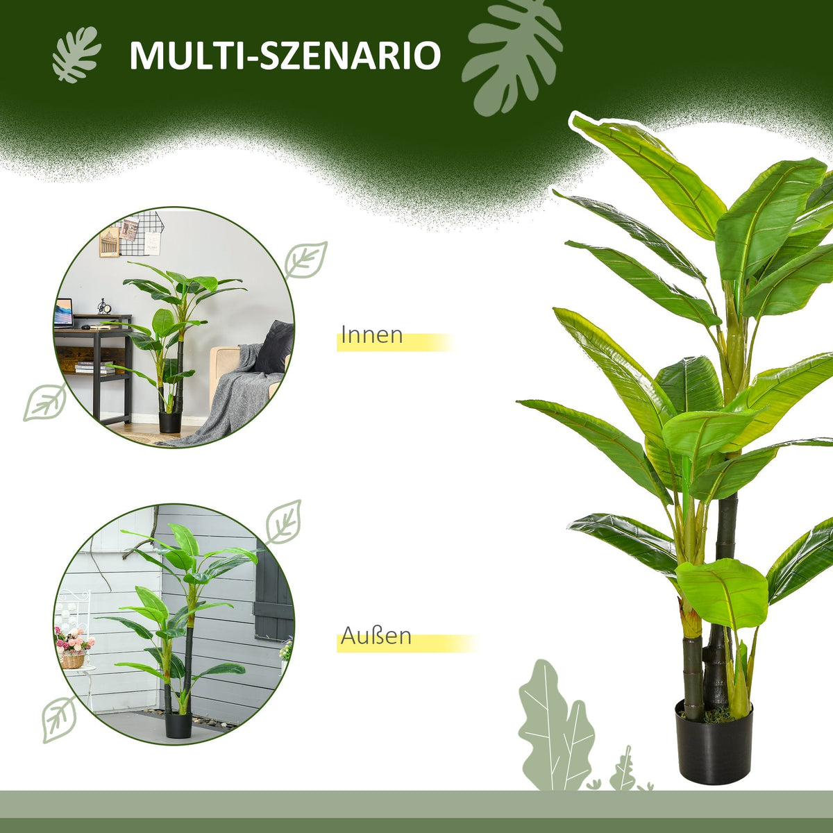 Artificial Banana Tree, 150 cm, Indoor & Outdoor, Plastic
