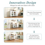 Buffet Sideboard Folding Extendable Top Rotating Glass Wave Doors - White