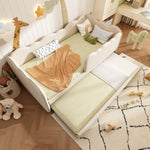 Upholstered Single Bed 90x200cm with LED & Storage, Beige Velvet