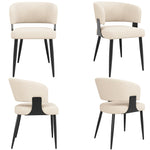 Ergonomic Dining Chair Set of 4 with Curved Backrest and Flannel Fabric, Beige/Grey