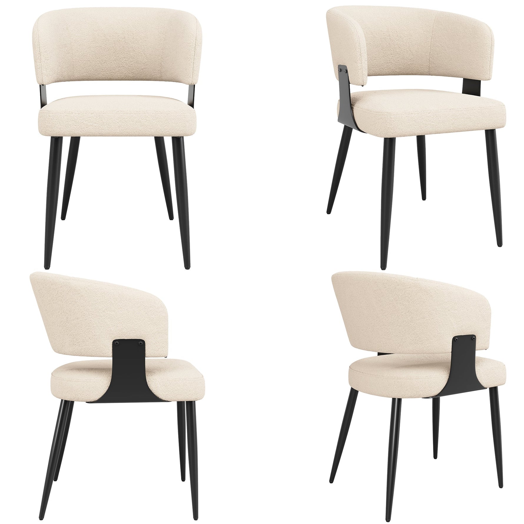 Ergonomic Dining Chair Set of 4 with Curved Backrest and Flannel Fabric, Beige/Grey