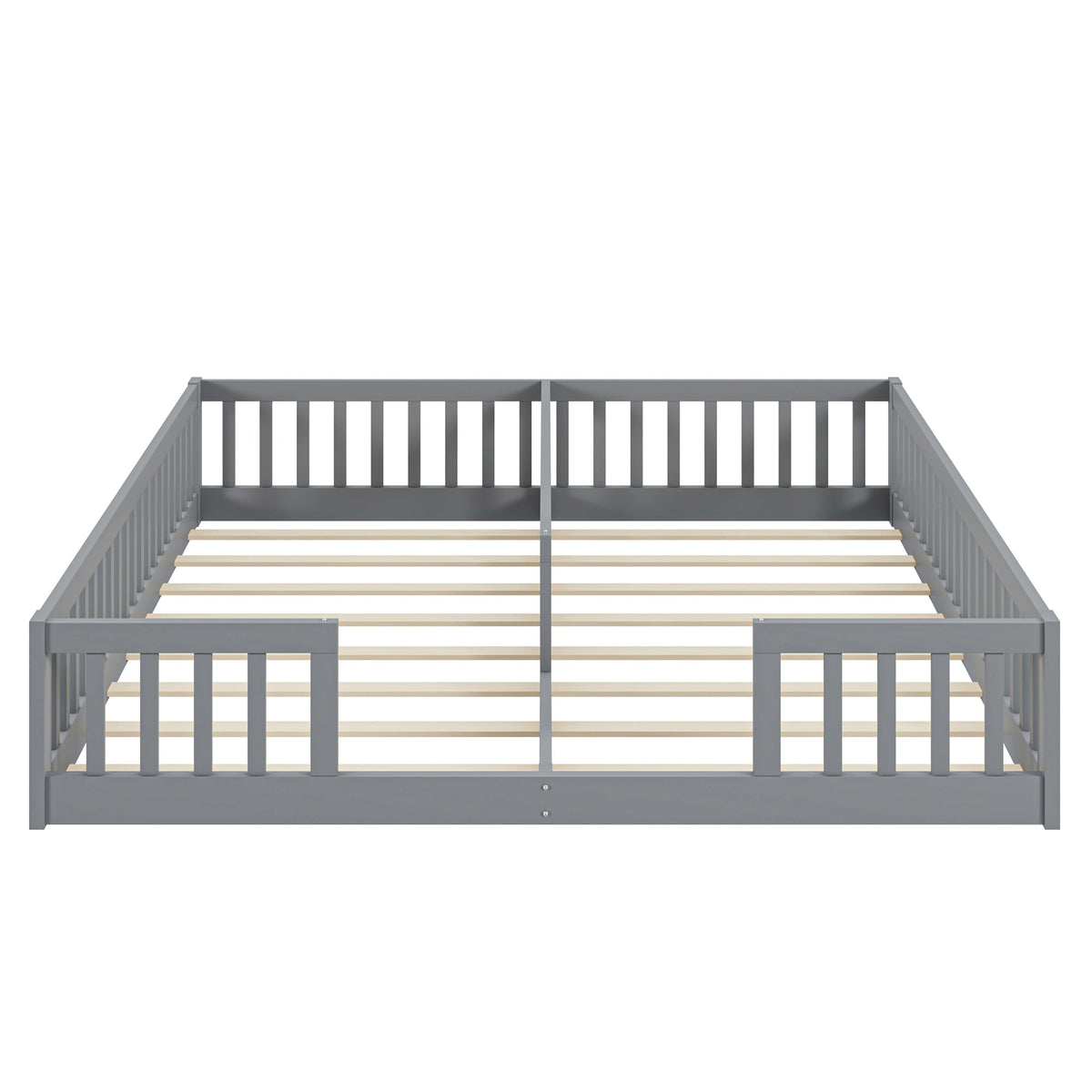 Panel Bed with Guardrails and Slatted Base, 90 x 200 cm, Grey Pine Wood