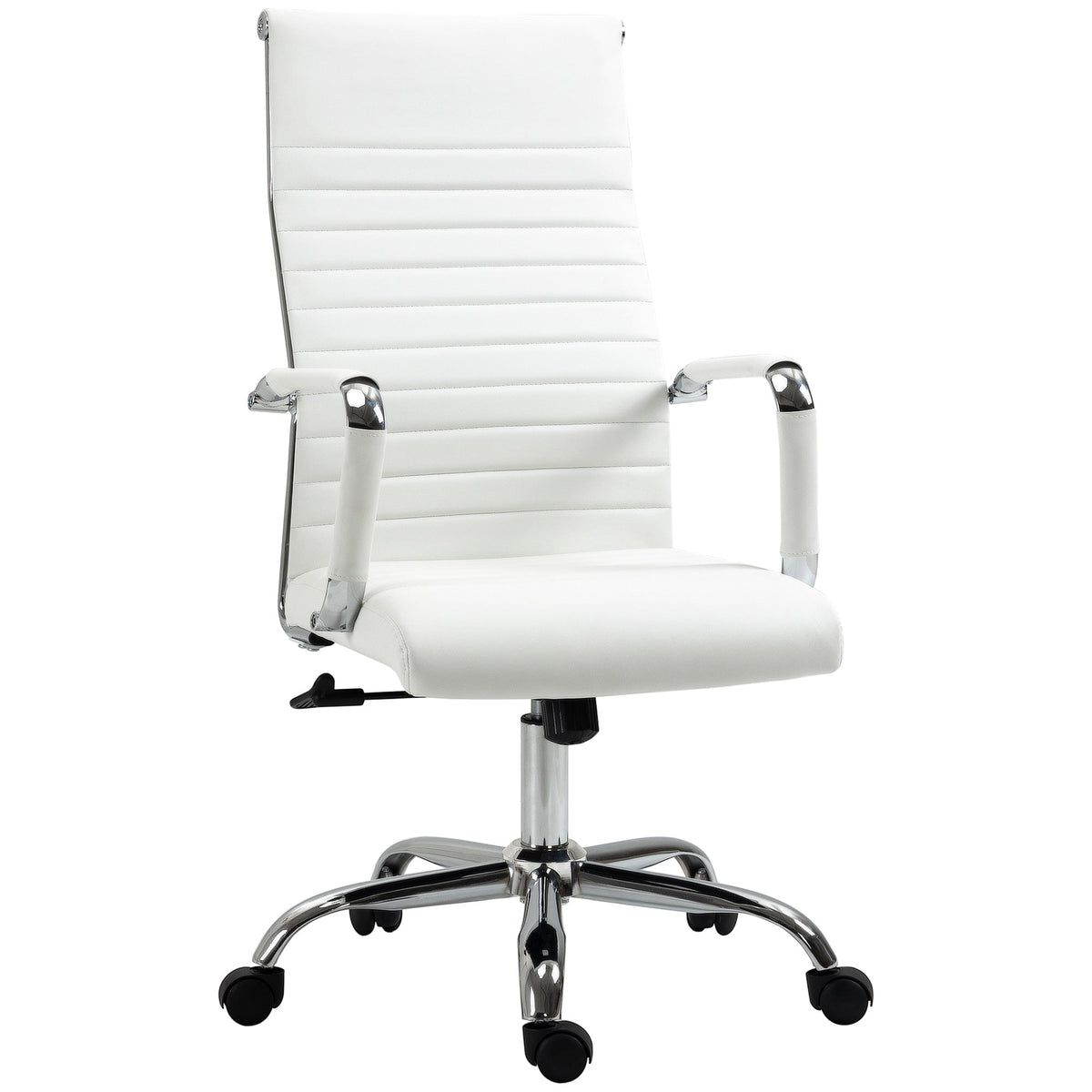 Office Chair, Ergonomic Rocking Swivel Casters Steel Legs Faux Leather, White