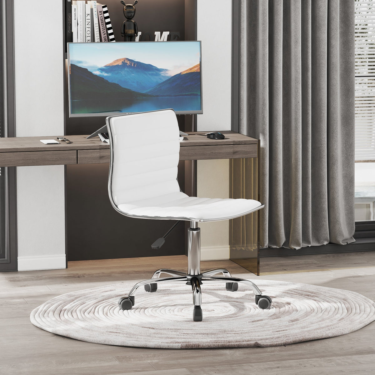 Office Chair, Adjustable Height, 120 kg, White Leather