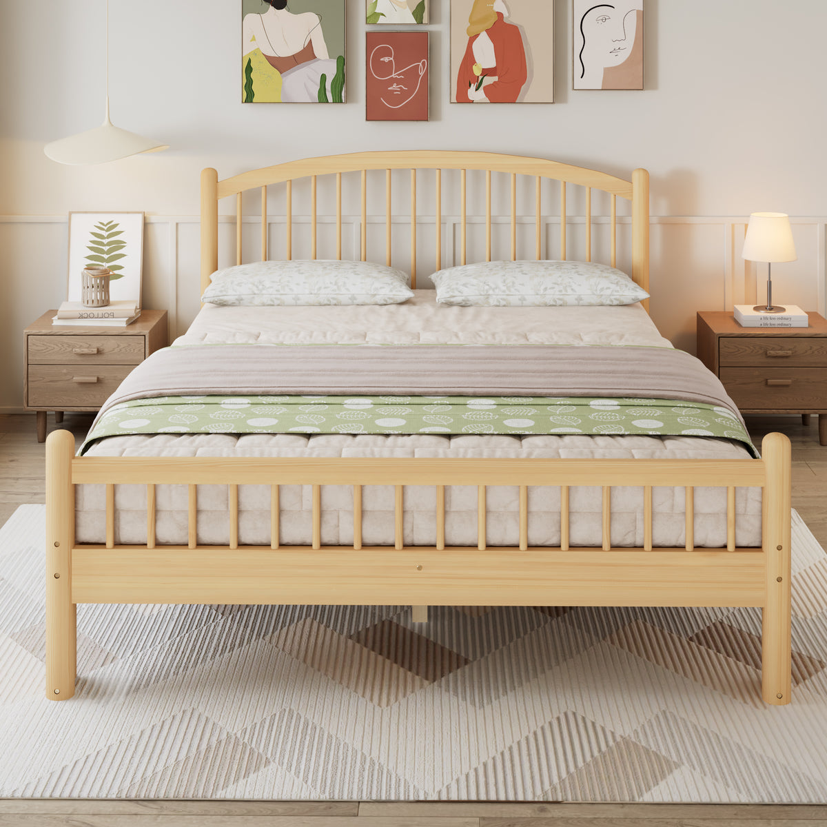 Solid Wood Bed 140x200cm with Slatted Headboard, Natural