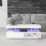 Coffee Table 95x50x42.5 cm with 4 Glass Tops, 2 Drawers, 2 Open Compartments, White High-Gloss