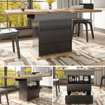 Telescopic Dining Table, Extendable with Storage Shelves for 4-6 People, Black
