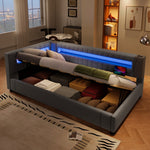 Daybed Sofa Bed with LED Lighting, Hydraulic Storage and USB Charging, Grey Linen