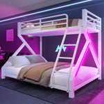 Kids Bunk Bed 90x200 & 140x200cm with LED Light, White Iron Frame