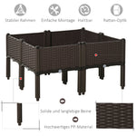 Raised Bed 4-Piece Planter, Rattan Look, Brown