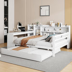 Sofa Bed, Multifunctional Double with Desk, Bookshelves, Storage, Power Outlets, Pull-Out Bed, Solid Wood