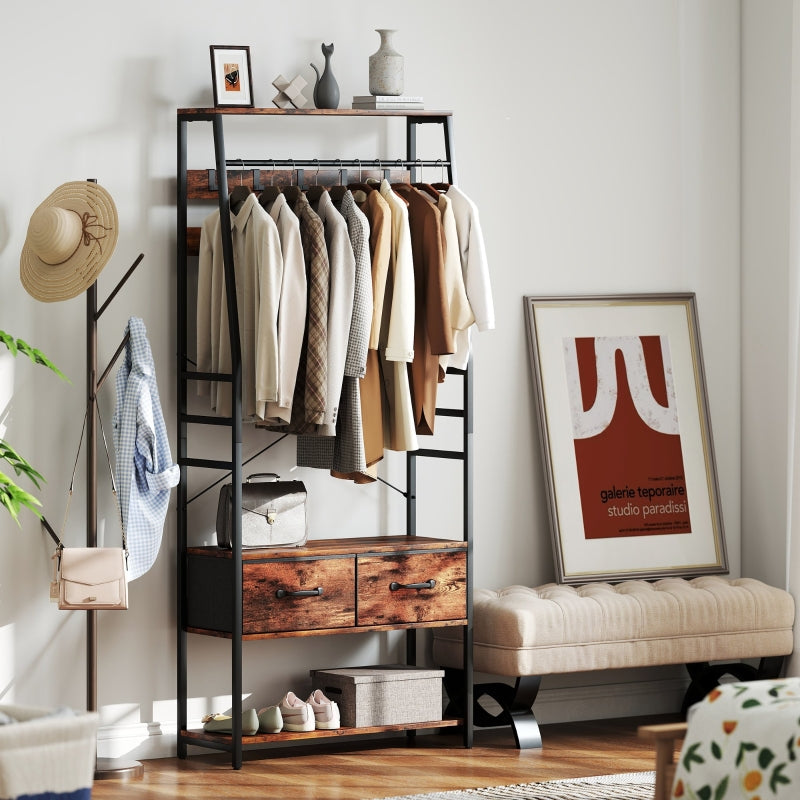 Hall Tree with Bench, Shoe Rack & 2 Drawers - Brown