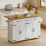 Kitchen Island Fold-down Worktop, 4 Doors 3 Drawers, White