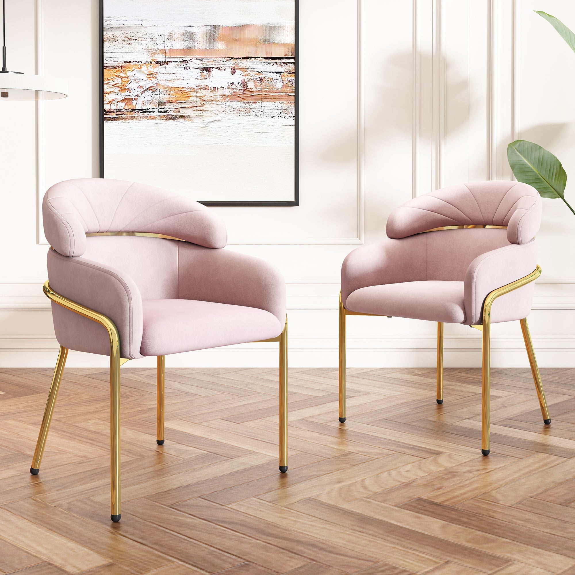 Dining Chair Single Light Luxury with Metal Legs Velvet Pink