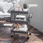 Rolling Serving Cart, 3 Tiers, 2 Baskets, Steel, Dark Grey