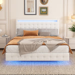 Flatbed Bed 140x200cm with LED & Adjustable Headboard, White PU
