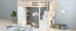 Loft Bed, 90 x 200 cm with Storage & Ladder, Solid Wood