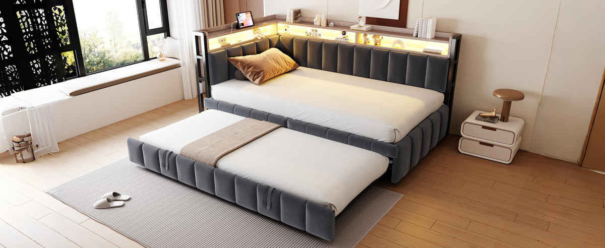 Upholstered Sofa Bed 90x200cm with Pull-Out Bed, Dark Grey Velvet