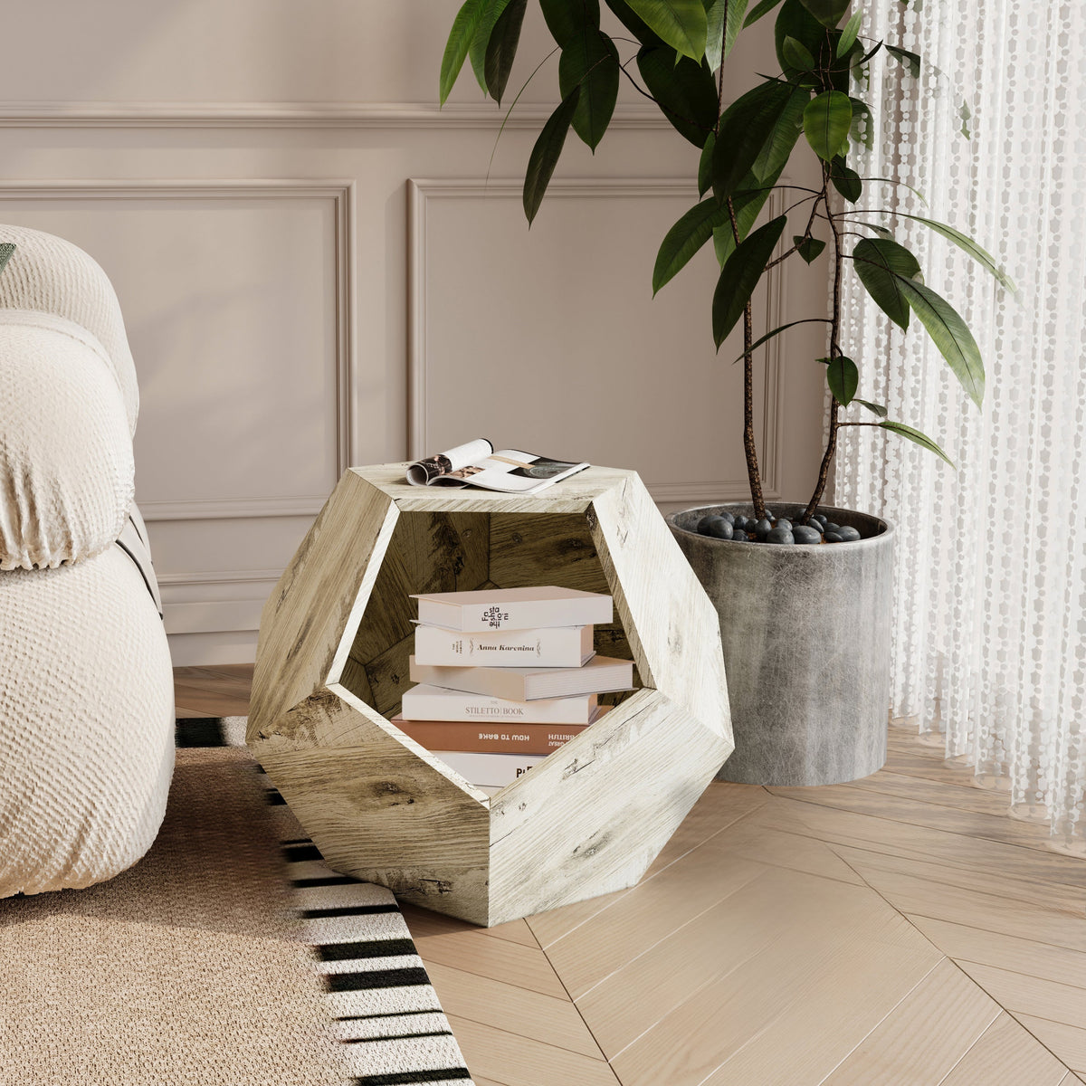 Cat Carrier Sofa Side Table Planter, Modern Multifunctional Furniture, Colored Flower Oak