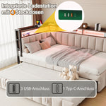Upholstered Sofa Bed 90x200cm with Pull-Out Bed & LED, Beige Velvet