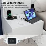 Double Bed with USB, Clock, Bluetooth Speaker and LED, 160x200cm, White Wood
