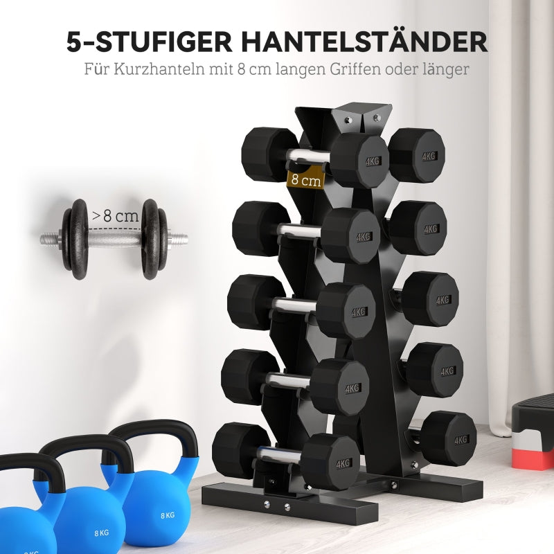 Dumbbell Rack, 10 Dumbbells, 5 Levels, Sturdy Steel, Black