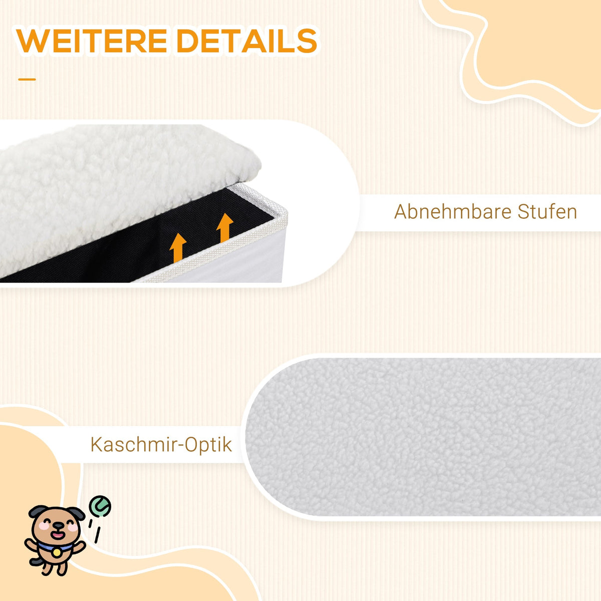 Pet Stairs, Foldable 3 Steps with Storage, MDF White