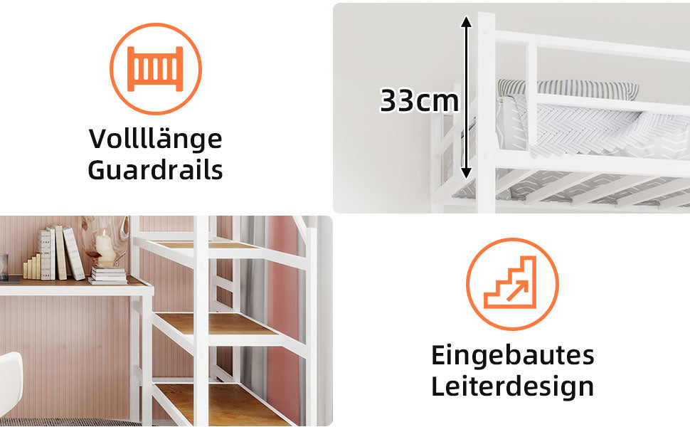Loft Bed, L-Shaped Desk, Storage & Stairs, Sturdy Frame