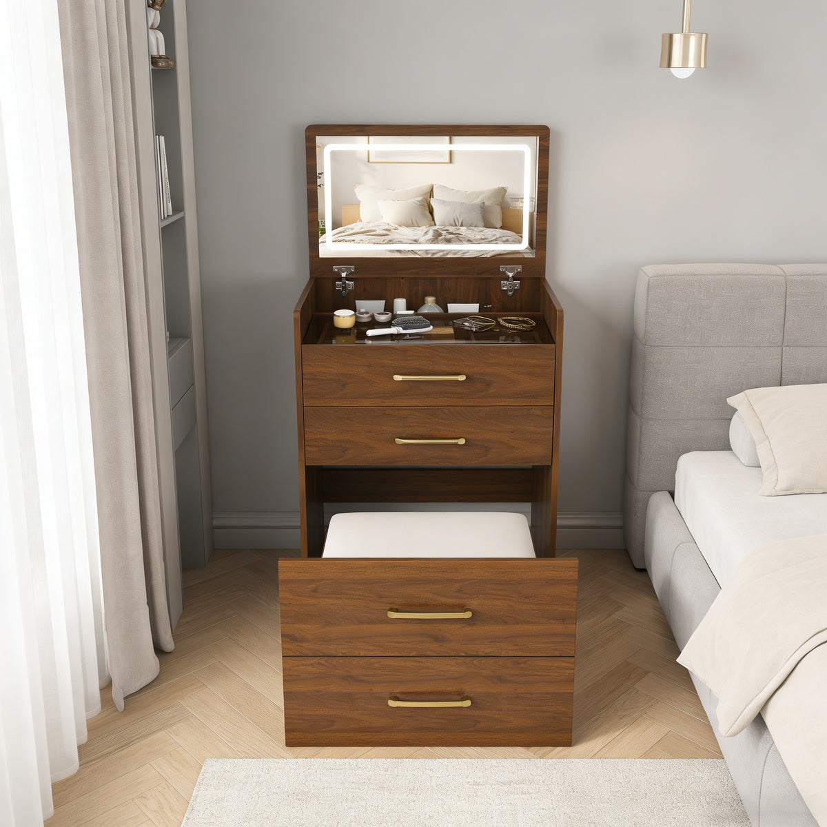 3-in-1 Dressing Table Set with 3 Drawers & Mirror, Clear Glass