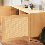 Wicker Sideboard Double-Door Storage Cabinet 120cm Natural Wood Look