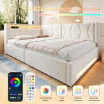 Upholstered Bed 140x200cm with Storage & LED Light in Beige Velvet