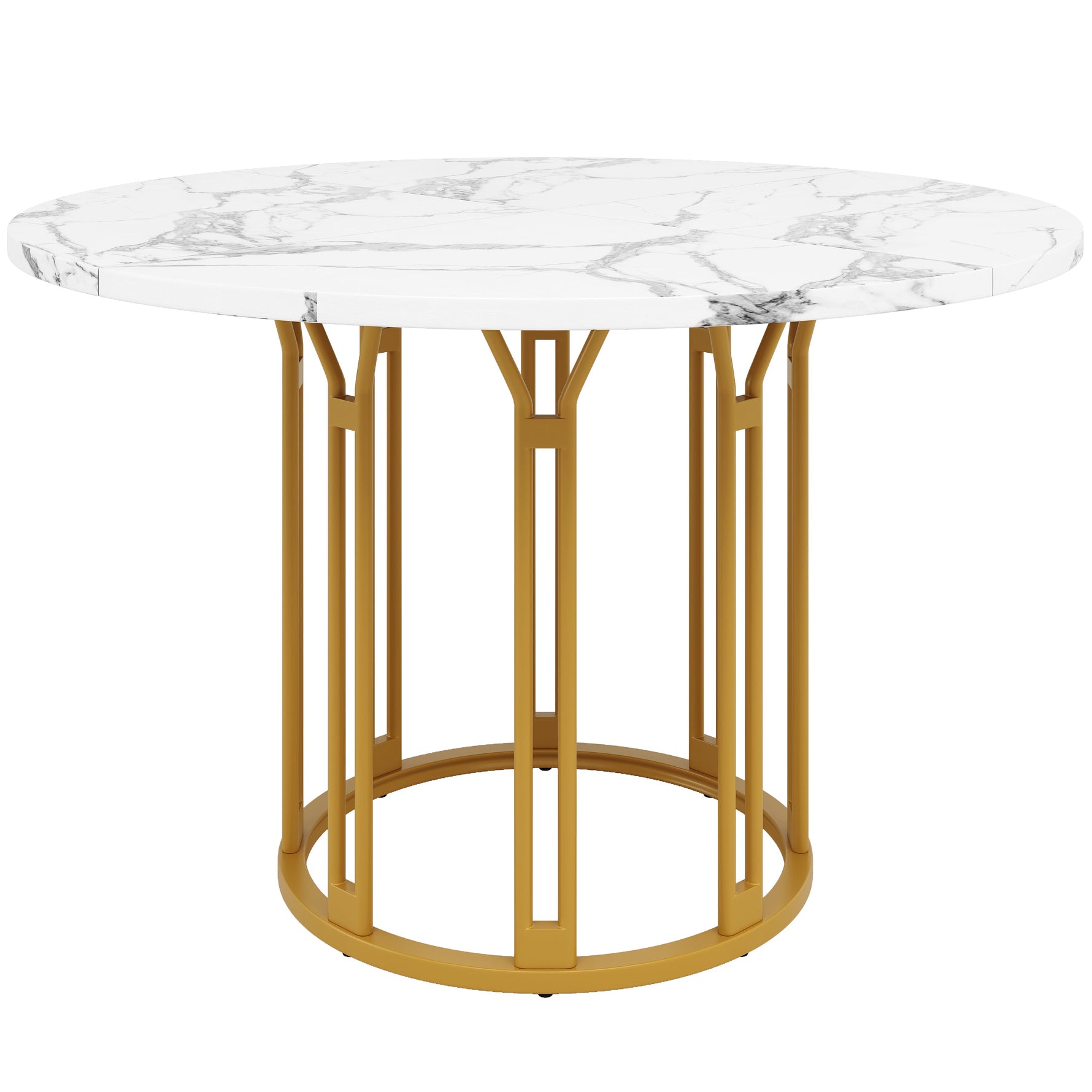 Round Dining Table Kitchen Breakfast Table Metal Legs Marble Pattern Gold/Black