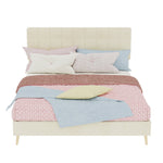 Modern Double Bed 140x200cm with Plaid Headboard, Dark Gray Fabric