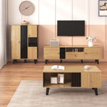 Living Room Furniture Set, 3-Piece Coffee Table TV Cabinet Sideboard, Wood and Black