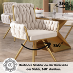 Velvet Dining Chair Set of 2, Luxury Swivel Armchair with Metal Legs, Beige