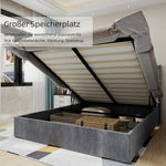 Modern Minimalist Upholstered Bed, LED Headboard, 140x200cm, Grey