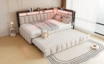 Upholstered Sofa Bed 90x200cm with Trundle & LED, Beige Velvet
